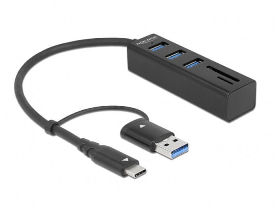 Delock 3 Port USB 3.2 Gen 1 Hub+ SD und Micro Card Reader mit Type-C oder