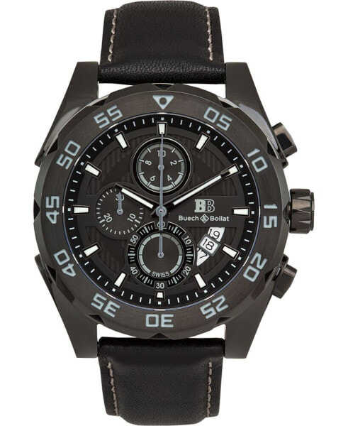 Torrent Men's Chronograph Watch Black Leather Strap, Black Dial, 44mm