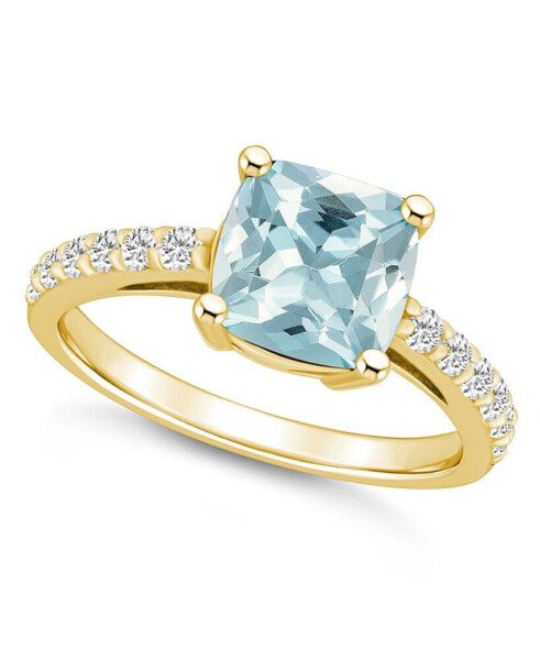 Кольцо Macy's Aquamarine Diamond 14K Yellow Gold.