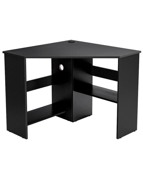 Corner Computer Desk Triangle Writing Workstation with Storage Shelf