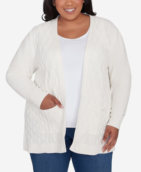 Plus Size Classic Chenille Cardigan With Pockets