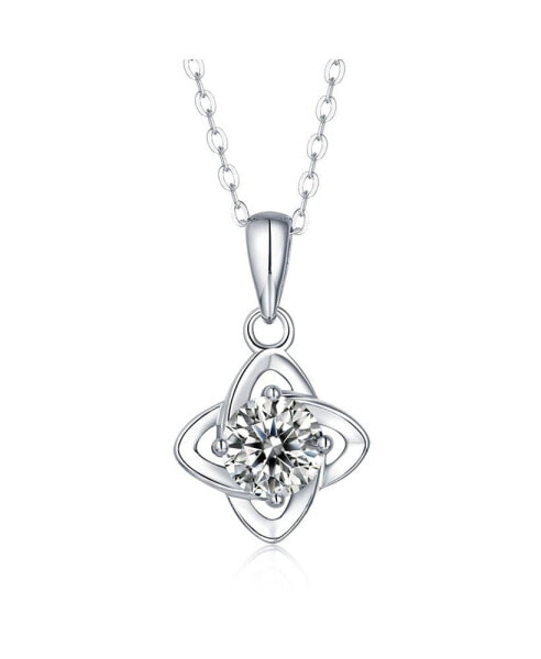 Sterling Silver White Gold Plated with 1ctw Lab Created Moissanite Four-Pointed Orbital Star Pendant Layering Necklace