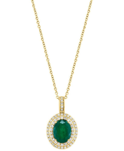 EFFY® Emerald (1-1/2 ct. t.w) & Diamond (1/3 ct. t.w.) Oval Halo 18" Pendant Necklace in 14k Gold
