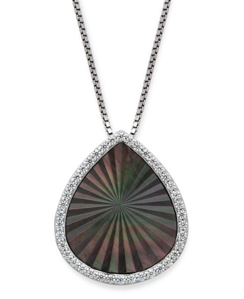 Macy's black Mother of Pearl 15x13mm and Cubic Zirconia Pear Shaped Pendant with 18" Chain in Sterling Silver