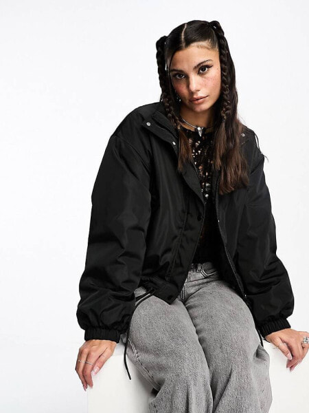 JJXX cropped nylon bomber jacket in black