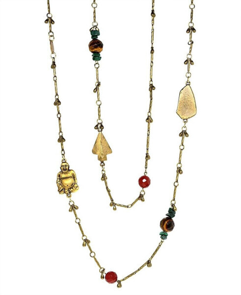 1928 by 1928 14 K Gold Dipped Droplet Chain with Buddha and Sem-Precious Accents Necklace