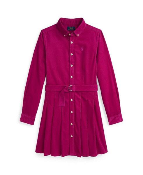 Big Girls Belted Pleated Corduroy Shirtdress