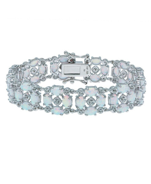 Opal (12-1/2 ct. t.w) and White Topaz (1/2 ct. t.w) Tennis Bracelet in Sterling Silver