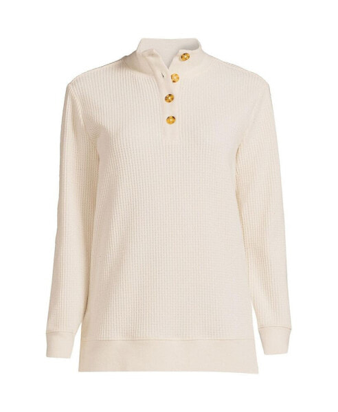 Petite Waffle Knit Button Placket Top