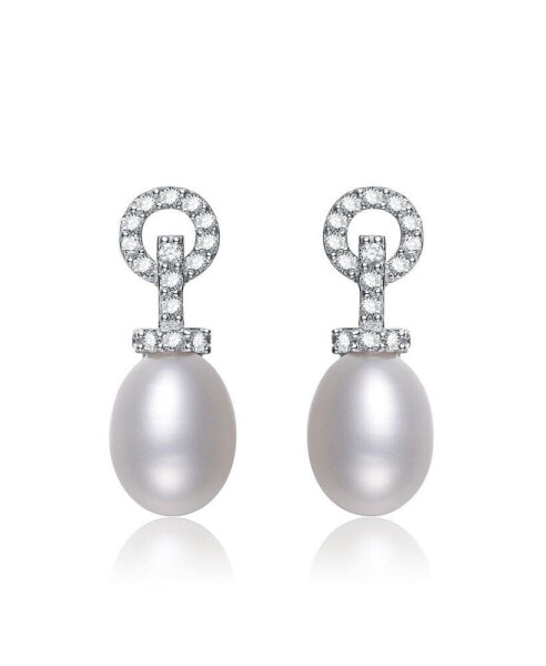 Sterling Silver White Gold Plated Cubic Zirconia Pearl Drop Earrings