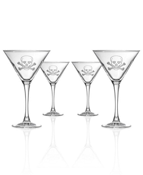Skull and Cross Bones Martini 10Oz - Set Of 4 Glasses