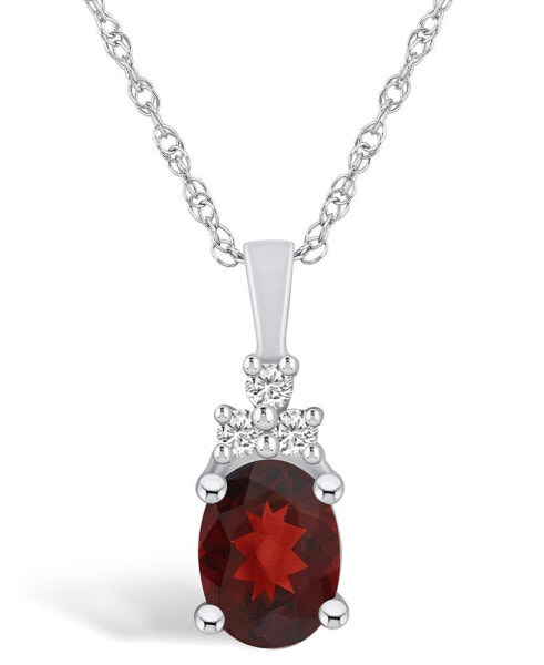 Garnet (1-1/2 Ct. T.W.) and Diamond (1/10 Ct. T.W.) Pendant Necklace in 14K White Gold