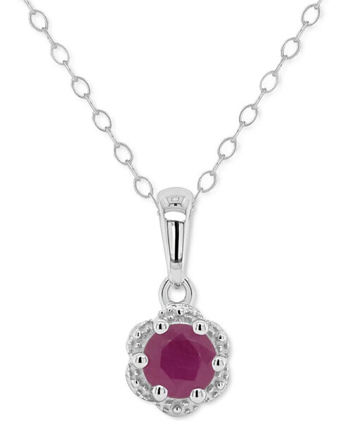 Macy's sapphire Solitaire Scalloped Edge 18" Pendant Necklace (5/8 ct. t.w.) in Sterling Silver (Also in Emerald & Ruby)