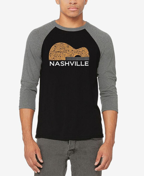 Men's Nashville Guitar Raglan Baseball Word Art T-shirt