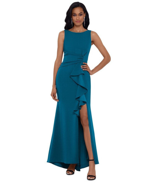 Women's Cascading-Ruffle Boat-Neck Gown