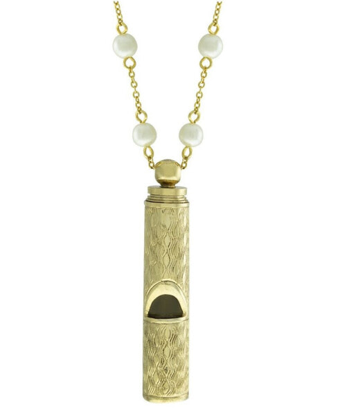 14k Gold-tone Whistle with Imitation Pearl Chain