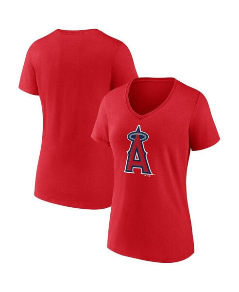Women's Red Los Angeles Angels Core Official Logo V-Neck T-shirt