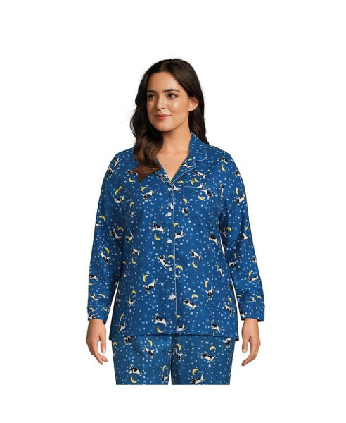 Women's Plus Size Long Sleeve Print Flannel Pajama Top