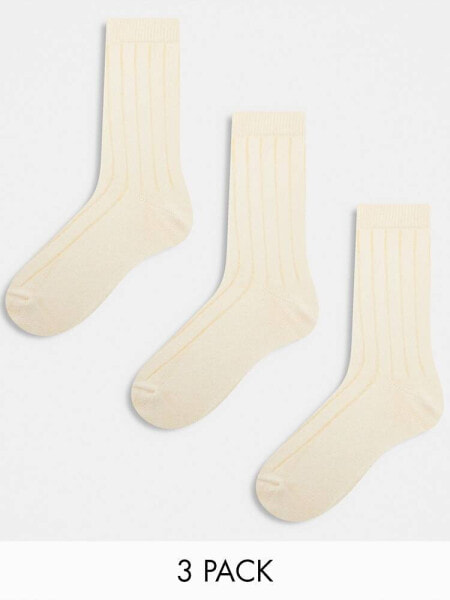 ASOS DESIGN 3 pack rib sock in ecru