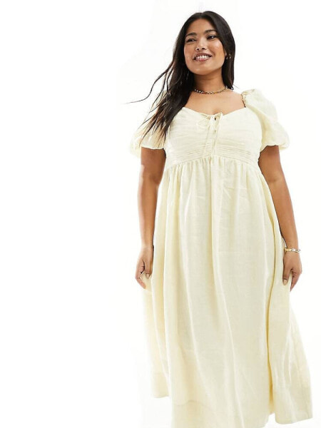 Forever New Curve puff sleeve midi dress in butter bean