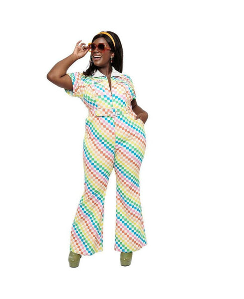 Plus Size Valentine Zig Zag Stripe Flare Jumpsuit