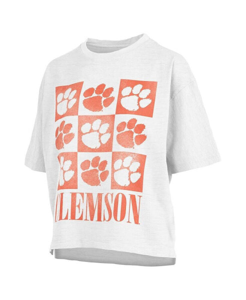 Women's White Distressed Clemson Tigers Motley Crew Andy Waist Length Oversized T-shirt
