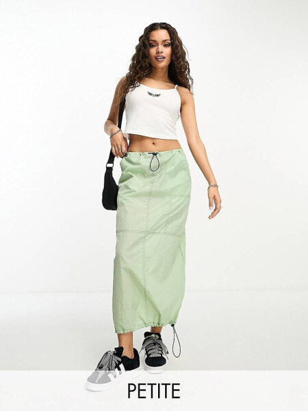 Noisy May Petite drawstring toggle maxi parachute skirt in sage green