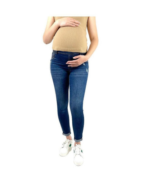 Джинсы для беременных Indigo Poppy модель Skinny с потертостями