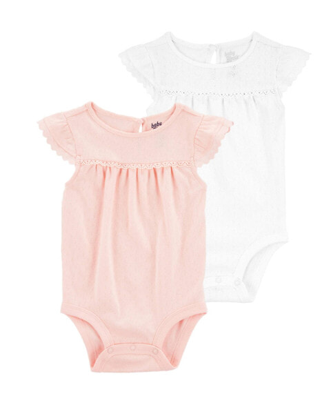 Baby 2-Pack Cotton Pointelle Bodysuits 24M