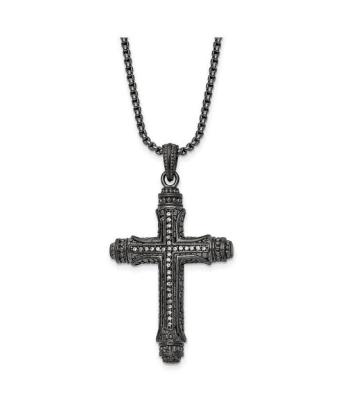 Brushed Metal IP-plated CZ Cross Pendant Box Chain Necklace