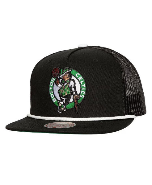Mitchell Ness Men's Black Boston Celtics Roper Meshback Trucker Snapback Hat