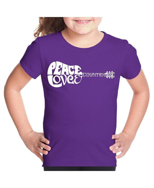 Big Girl's Word Art T-shirt - Peace Love Country