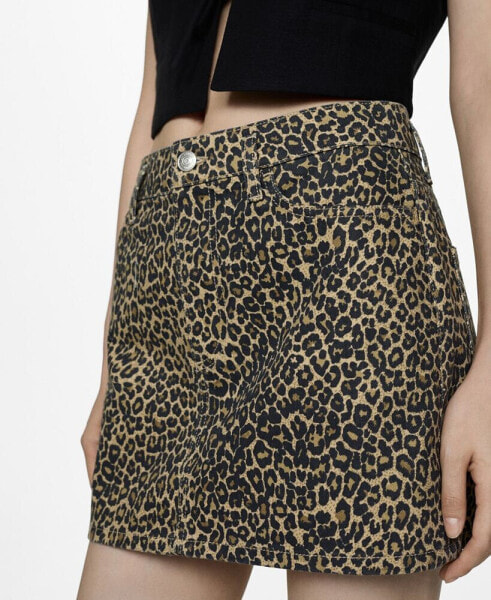 Women's Leopard-Print Denim Mini-Skirt