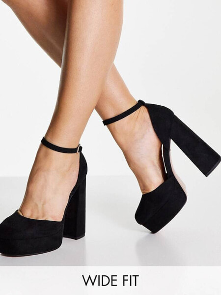 ASOS DESIGN Wide Fit Priority platform high block heeled shoes in black