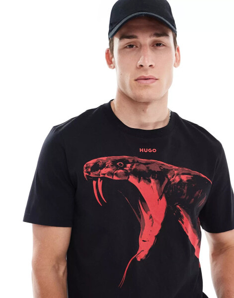 HUGO Red dikobra t-shirt in black with red placement animal print