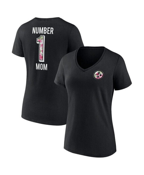 Women's Black Pittsburgh Steelers Plus Size Mother's Day #1 Mom V-Neck T-shirt
