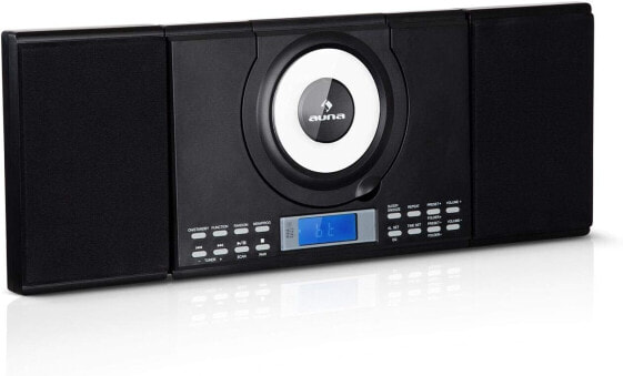 auna Wallie Microsystem Compact System - Stereo System with 2 x 10 Watt RMS Stereo Speakers, Mini HiFi System with CD Player, FM, Bluetooth, USB Port, LCD Display, Includes Remote Control, Black