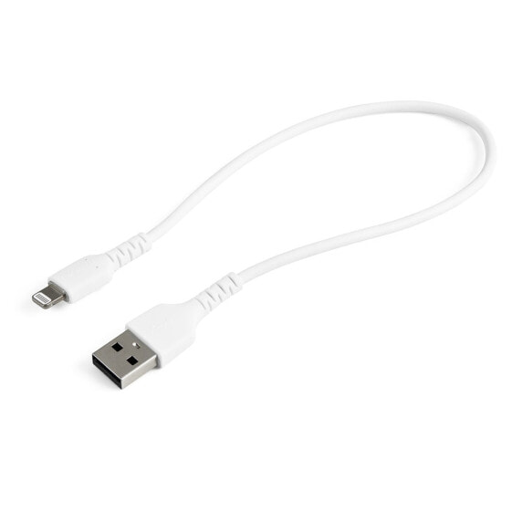 StarTech.com 12inch (30cm) Durable White USB-A to Lightning Cable - Heavy Duty Rugged Aramid Fiber USB Type A to Lightning Charger/Sync Power Cord - Apple MFi Certified iPad/iPhone 12, White, USB A, Lightning, 0.3 m, Male, Male