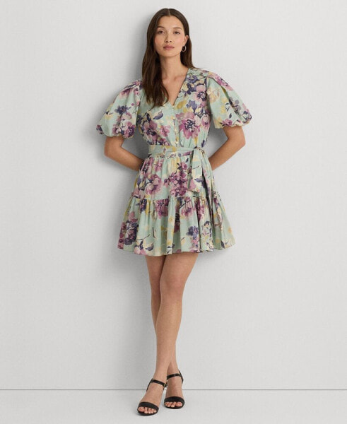 Women's Floral Cotton Voile Puff-Sleeve Dress