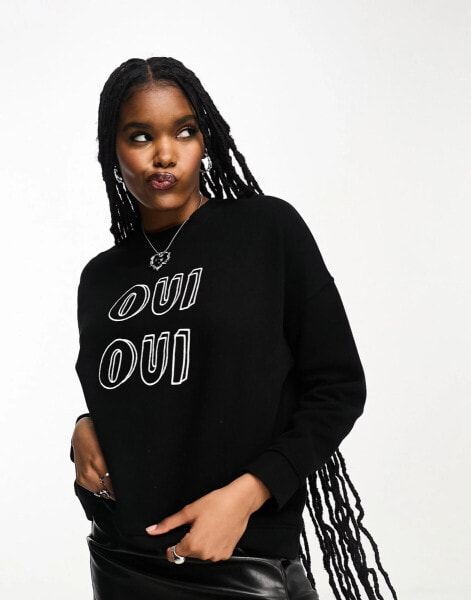 Whistles – Sweatshirt in Schwarz mit „Oui Oui“-Logo