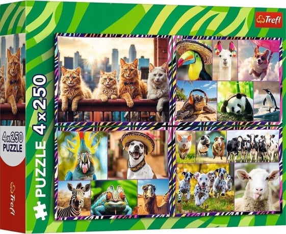 Trefl PUZZLE 4X250 TREFL ZABAWNE ZWIERZAKI ZOO PUD6