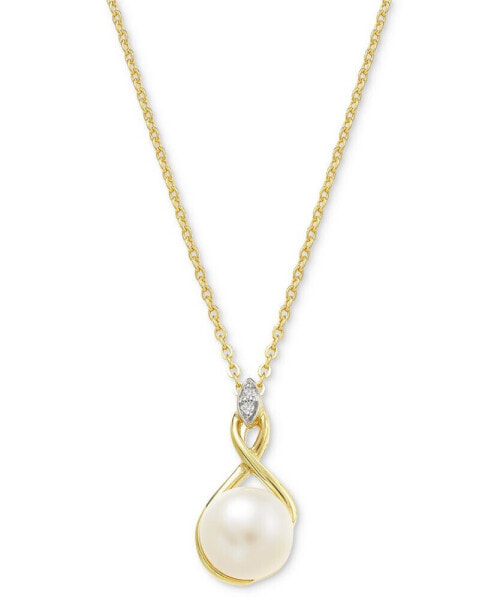 Macy's cultured Freshwater Pearl (8mm) & Cubic Zirconia 18" Pendant Necklace in 14k Two-Tone Gold-Plated Sterling Silver