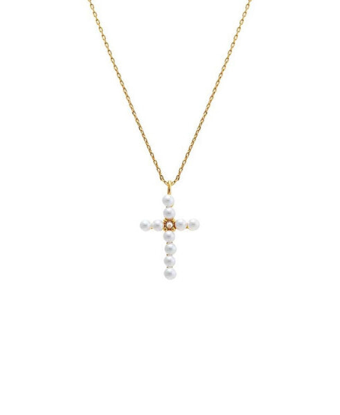 Imitation Pearl X Cubic Zirconia Cross Pendant Necklace