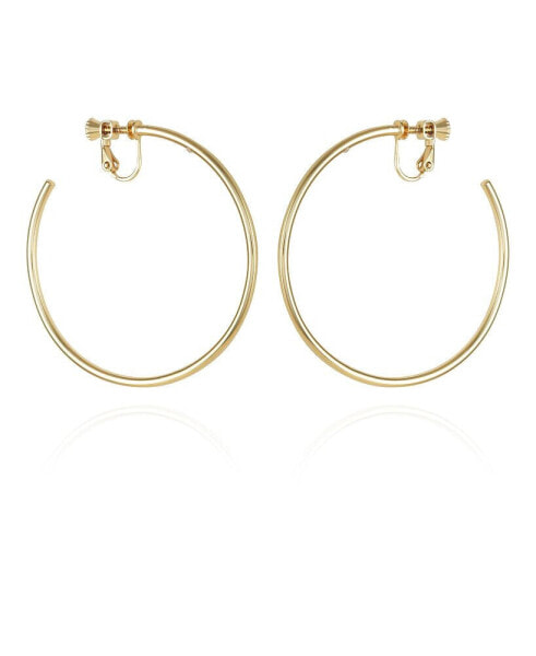 Gold-Tone Clip-On Large Open Hoop Earrings