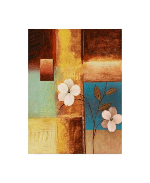 Pablo Esteban White Flowers and Squares Canvas Art - 15.5" x 21"