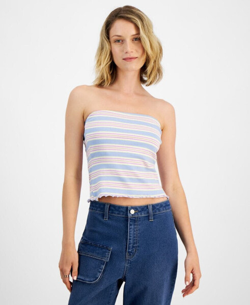 Juniors' Striped Lettuce Edge Tube Top