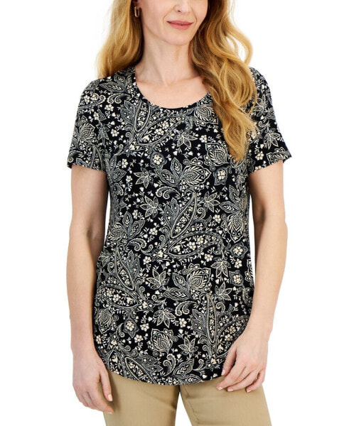 Petite Paige Paisley Short-Sleeve Top, Created for Macy's