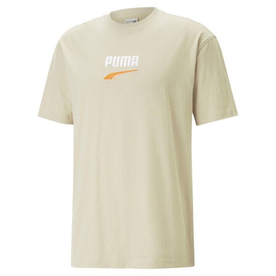 Puma Downtown Logo Crew Neck Short Sleeve T-Shirt Mens Beige Casual Tops 5382488