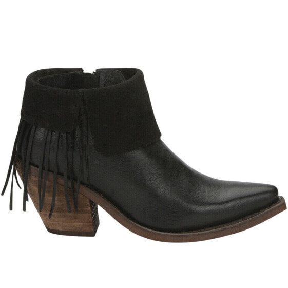 Justin Boots Hope Fringe Zippered Snip Toe Booties Womens Black Casual Boots RML