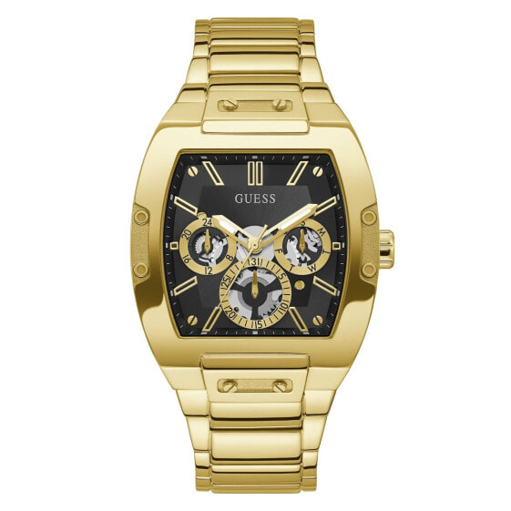 GUESS Men's Trend Multifunction Tonneau 43mm Watch Black Dial Gold-Tone GW0456G1